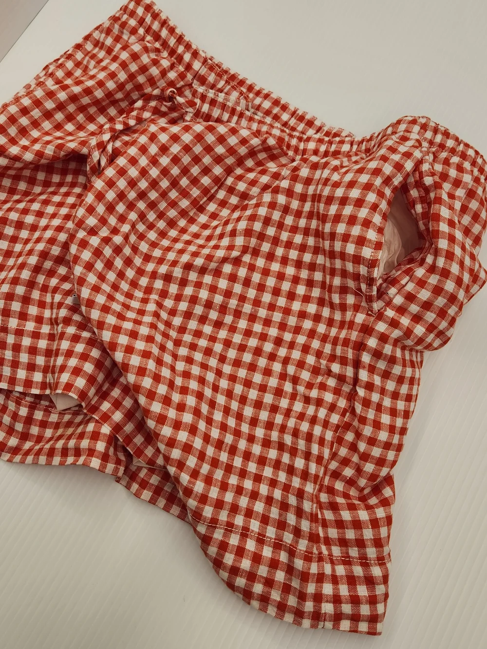 C&C California Red Gingham Drawstring Mini Skirt